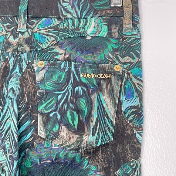 Roberto Cavalli Printed Jeans Green/Brown Size 40IT or 4US - Picture 5 of 9